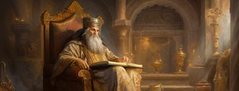man sitting on a throne with papers under his feet and abimelech in the bible